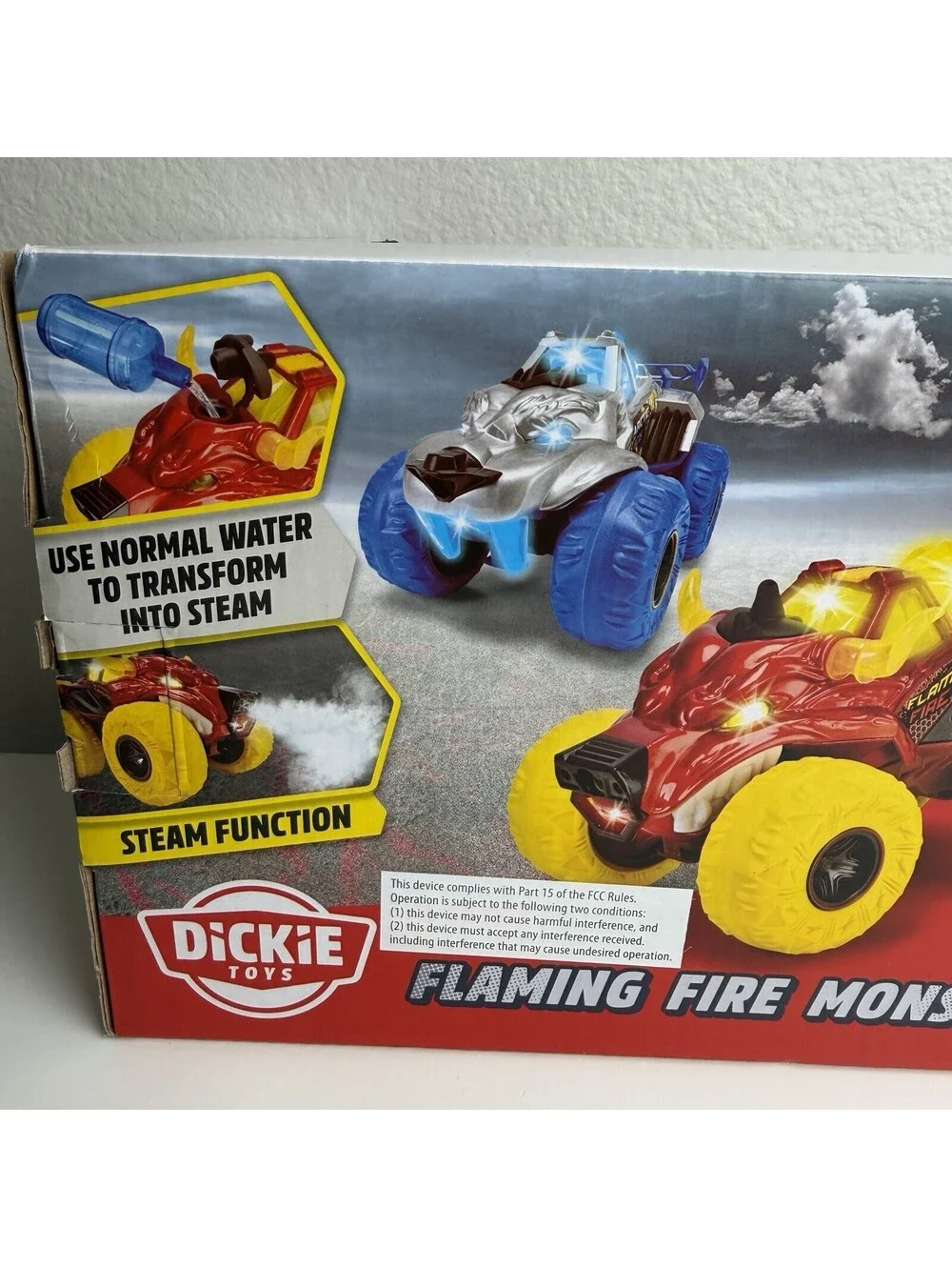 Dickie Toys Flaming Fire Monster Truck Steam Effect Light Sound Rubber Tires 3+